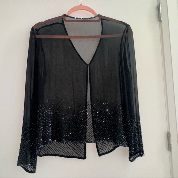 Vintage Sheer Black Beaded Cardigan / Cover-Up - Picture 4 of 6